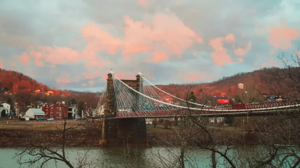 The suspension bridge in Wheeling, West Virginia. Rumer-Loudin, Inc offers heating and cooling for your home or business in Wheeling, WV.